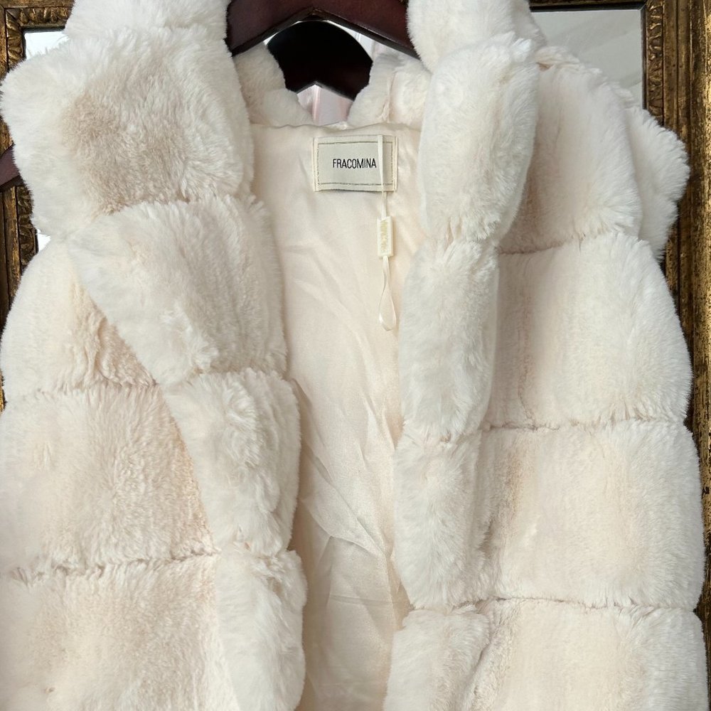 White fur vest with belt